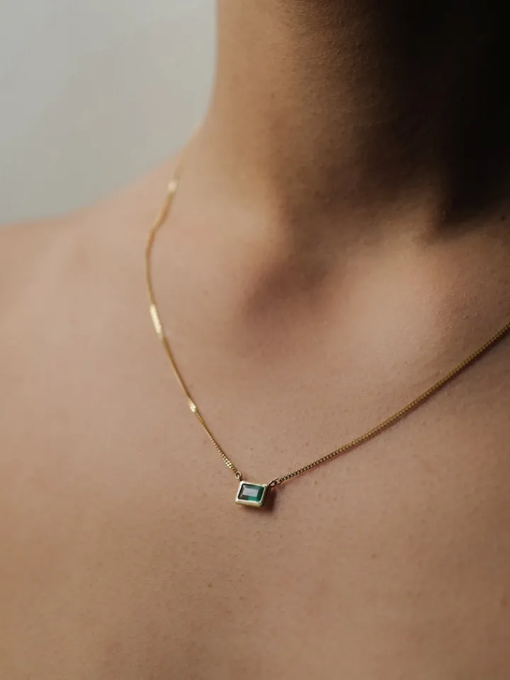 New Emerald Cut Bezel Necklace All|Necklaces