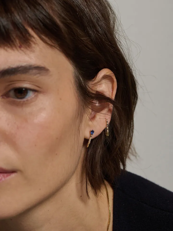 New Mini Gemstone Diamond Safety Pin All|Earrings