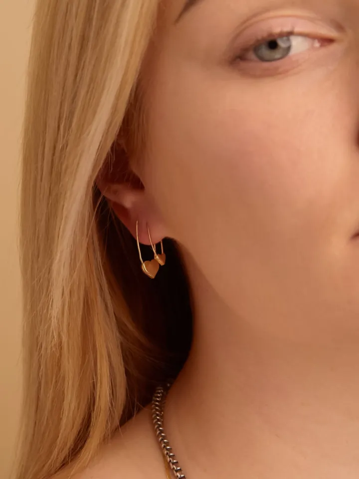 Sale Mini Heart Safety Pin Earring All|Earrings