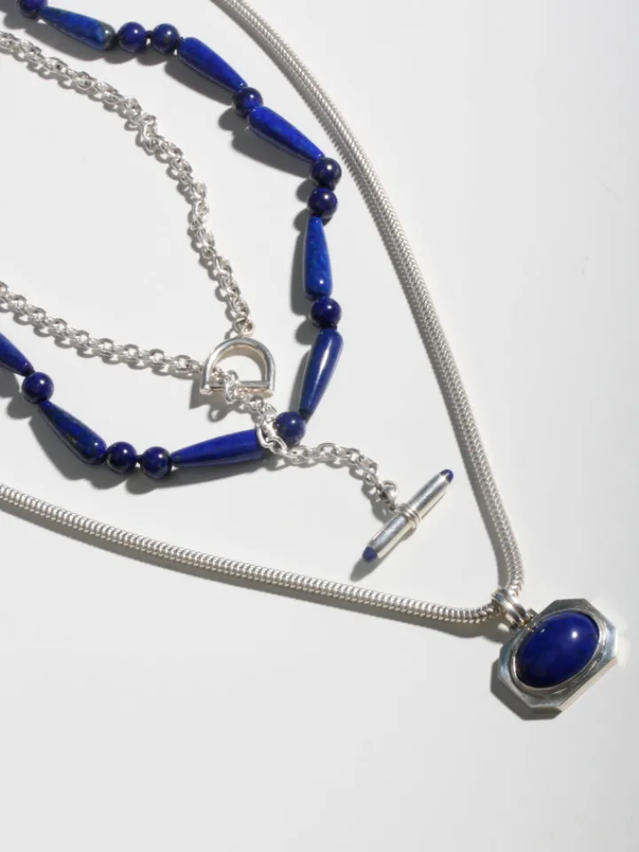 Fashion Octagonal Lapis Medallion Necklace All