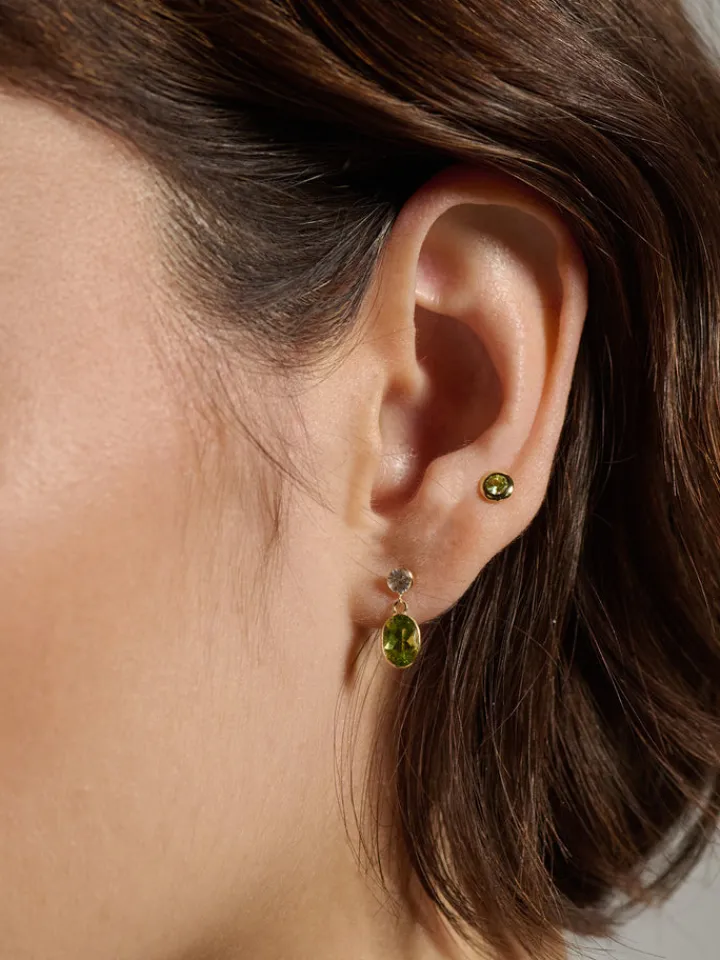 Outlet Peridot Bezel Stud All|Earrings