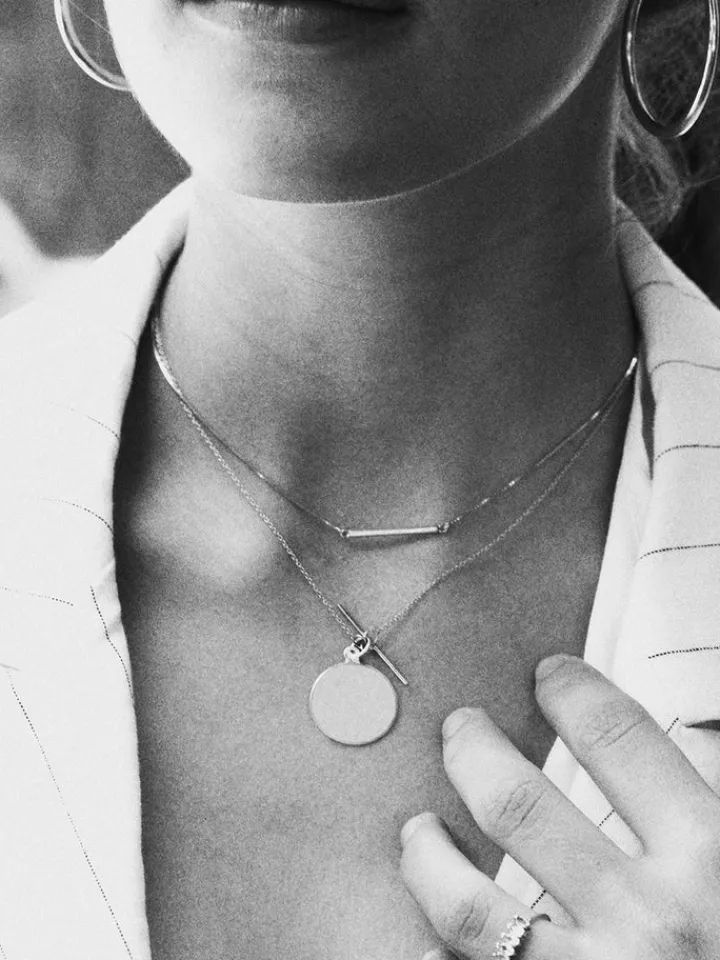 Outlet Sterling Silver Disk & Toggle Necklace All