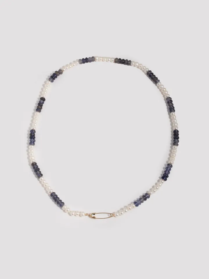 Online Striped Pearl Safety Pin Choker All|Necklaces