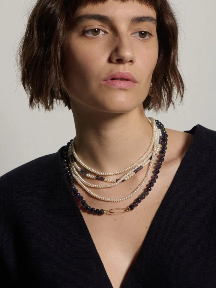 Online Striped Pearl Safety Pin Choker All|Necklaces