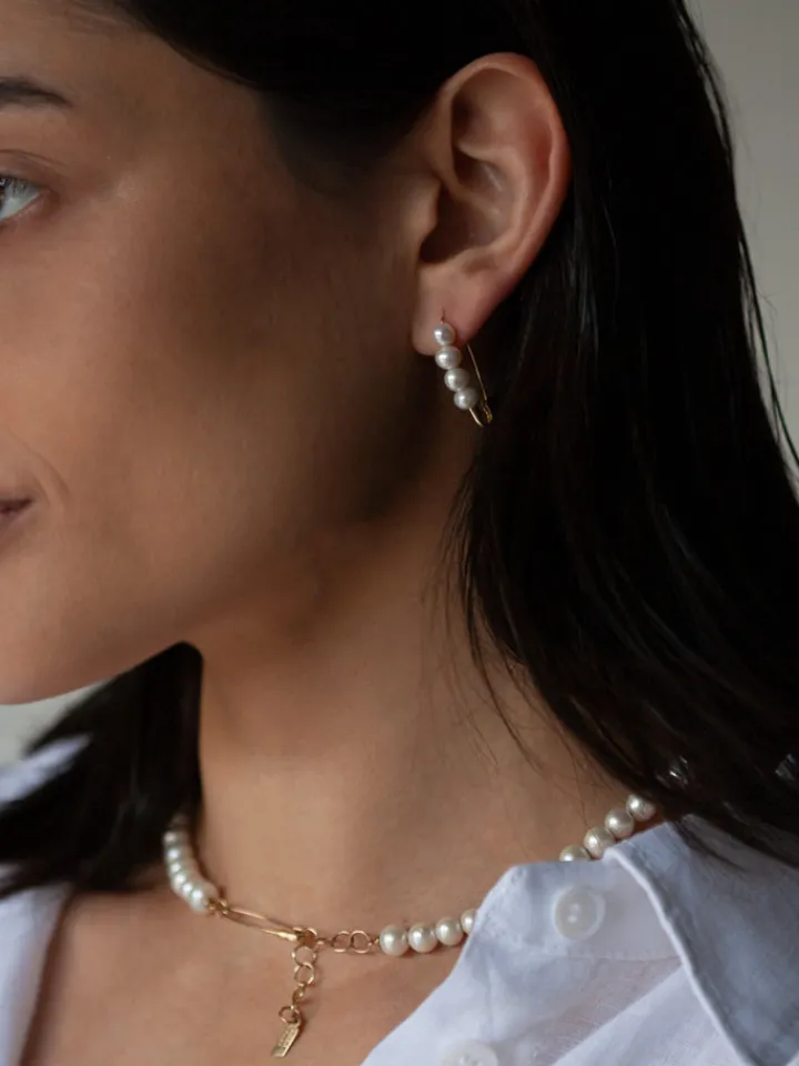 Fashion XL Pearl Safety Pin Earring All|Earrings